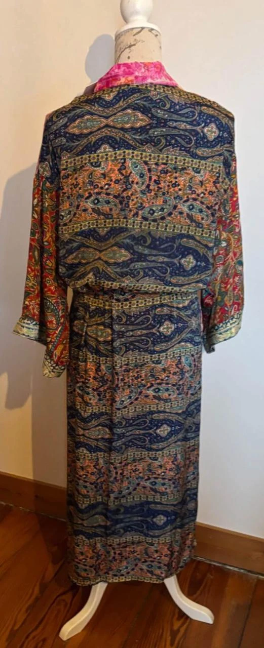 ♥ Long kimono satiné & ceinture dans les tons rosés Gold & Silver - Taille U – photo 7